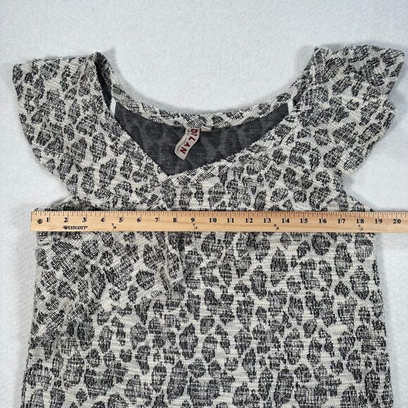 Anthropologie Dolan Tweed Ruffle Top Women's Size Large Animal Print Black/Cream - Picture 4 of 10